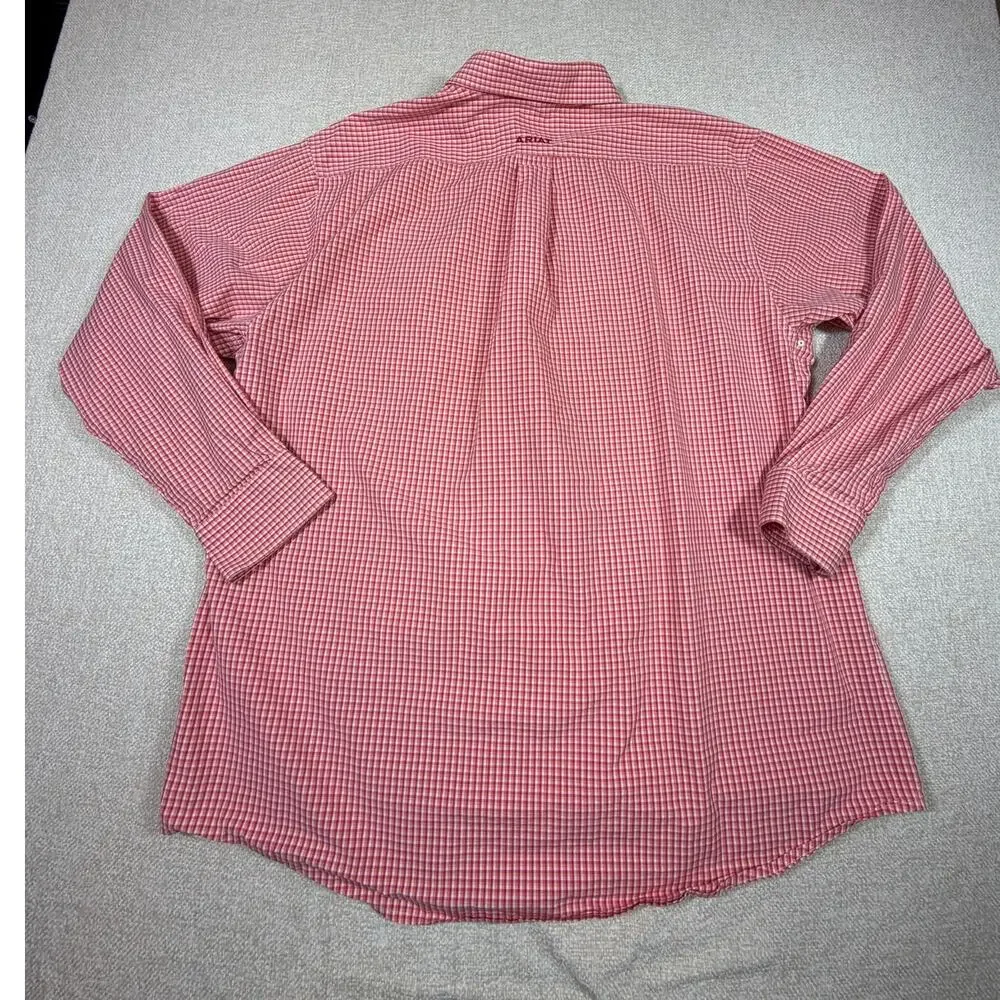 Ariat Pro Series Men XL Orange Plaid Long Sleeve Cowboy Rodeo Western Shirt